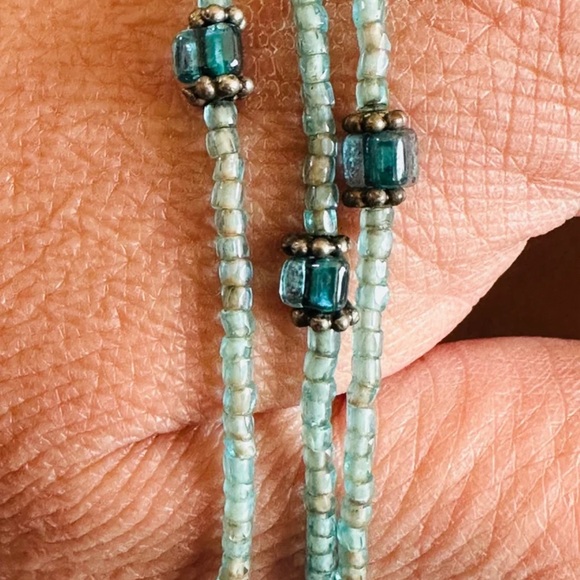 Light Blue 3 Tiered Beaded Necklace 18” with Hook Closure - Picture 4 of 4